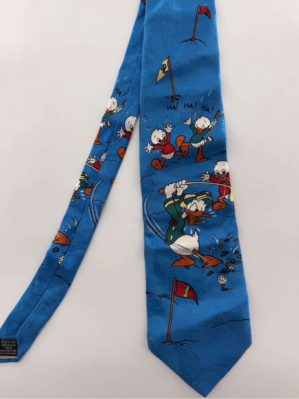 Vintage Disney Donald Duck Tie 100% Silk Made in Italy Blue Golf Tie Rack Mickey